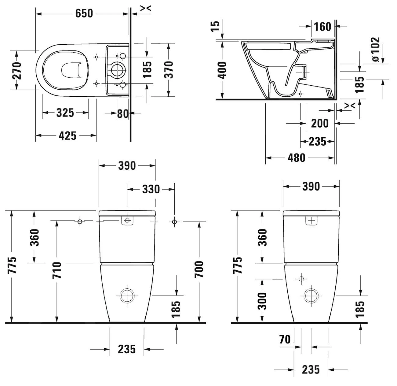 Duravit D-Neo - Duoblok Toilet, Vario Afvoer, Rimless, HygieneGlaze, Wit 2002092000 - Afbeelding 2