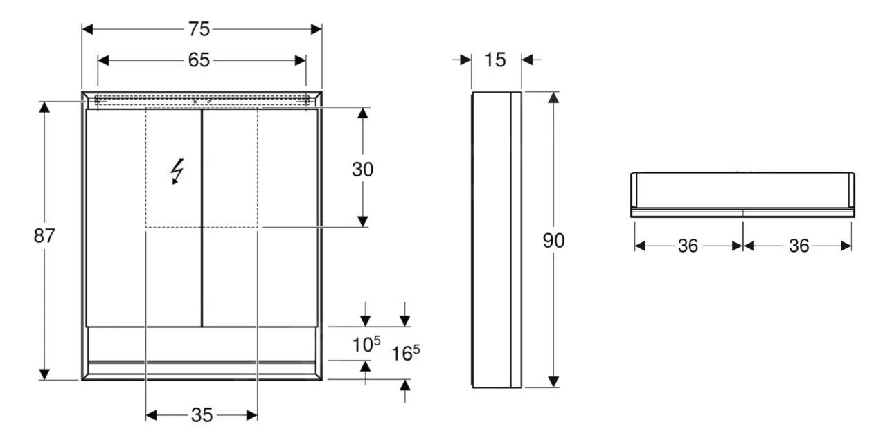 Geberit ONE - Spiegelkast Met LED-verlichting, 750x900x150 Mm, 2 Deuren, Met Nis, Aluminium 505.832.00.1 - Afbeelding 2