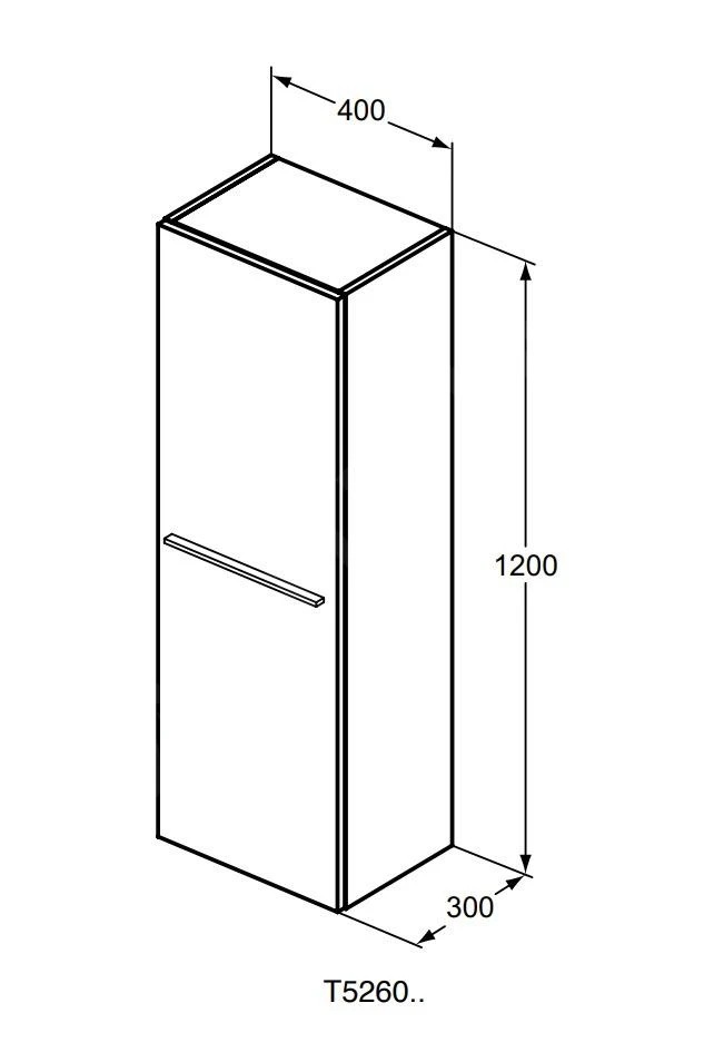 Ideal Standard I.Life A - Hoge Kast 400x300x1200 Mm, 1 Deur L/P, Mat Carbon Grijs T5261NV - Afbeelding 2