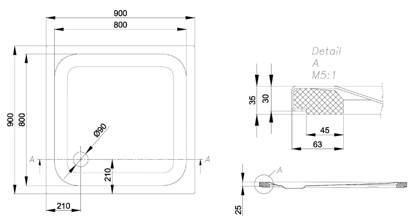 Bette Ultra - Douchebak 900x900 Mm, Met Ondersteuning, Anti-Slip, Wit 5930-000AR,T1 - Afbeelding 2