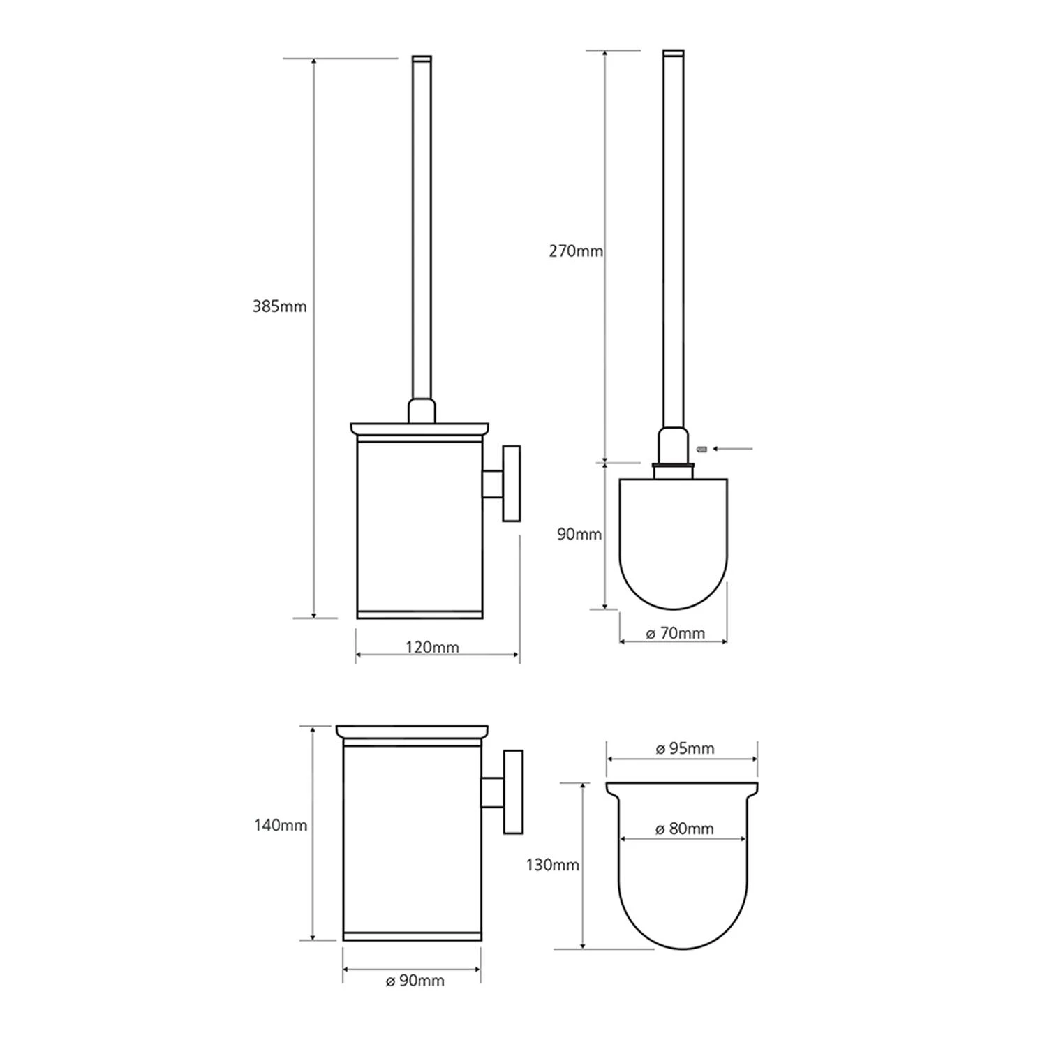 Sapho X-Round - Toiletborstelhouder Met Zwarte Borstel, Chroom XR305 - Afbeelding 2