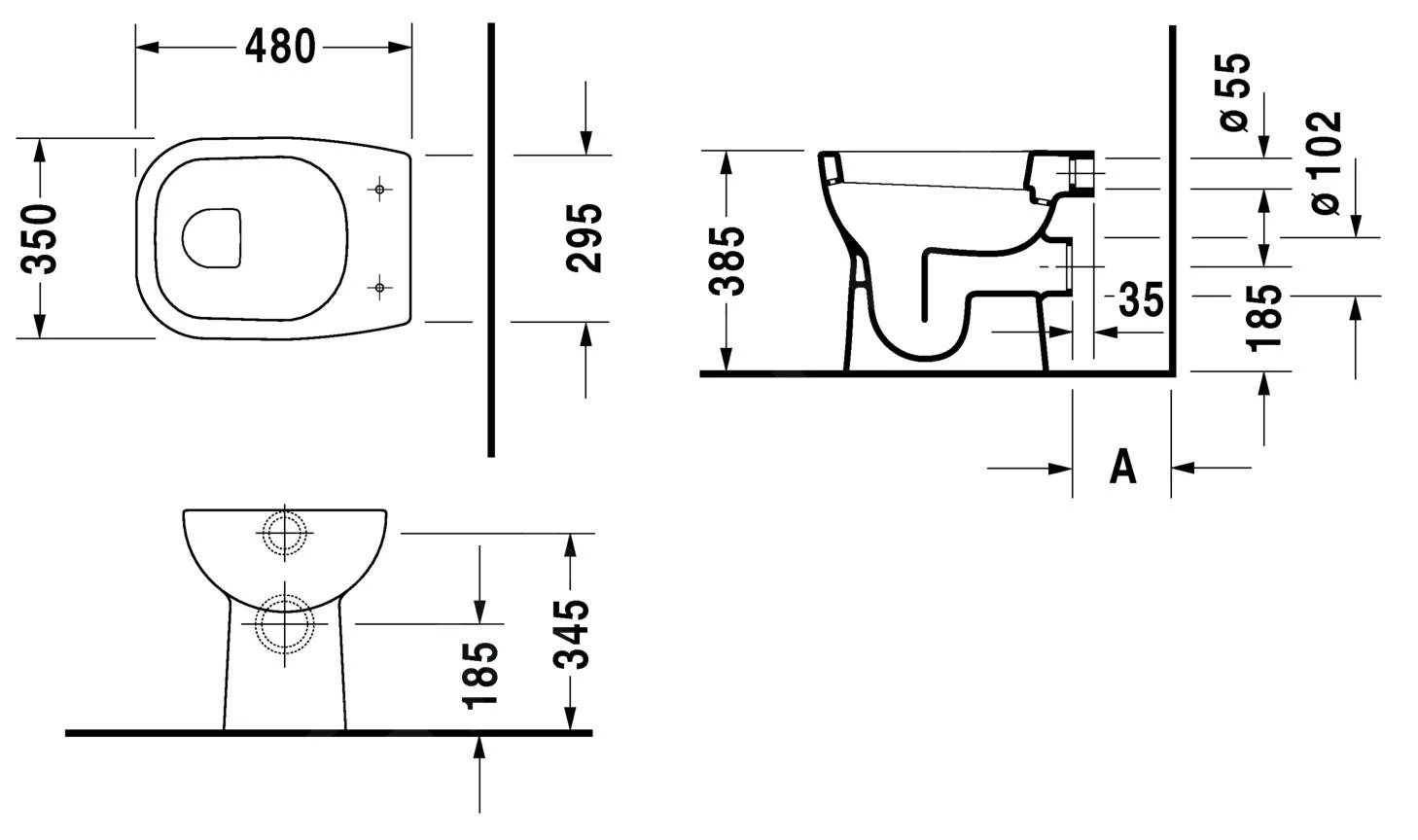Duravit D-Code - Staande WC, Vlakspoel, Afvoer Aan Achterzijde, Wit 21090900002 - Afbeelding 2