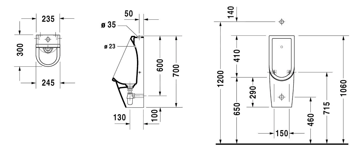 Duravit Starck 3 - Urinoir, Bovenste Waterinlaat, Rimless, Alpine Wit 0826250000 - Afbeelding 2