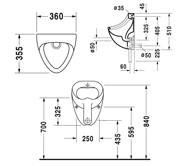 Duravit Urinals - Urinoir, Achterinlaat, Wit 0851350000 - Afbeelding 2