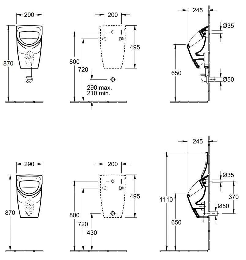 Villeroy & Boch O.novo - Compact Urinoir Voor Deksel, Achterzijde, Met Vlieg, CeramicPlus, Alpine Wit 755706R1 - Afbeelding 2