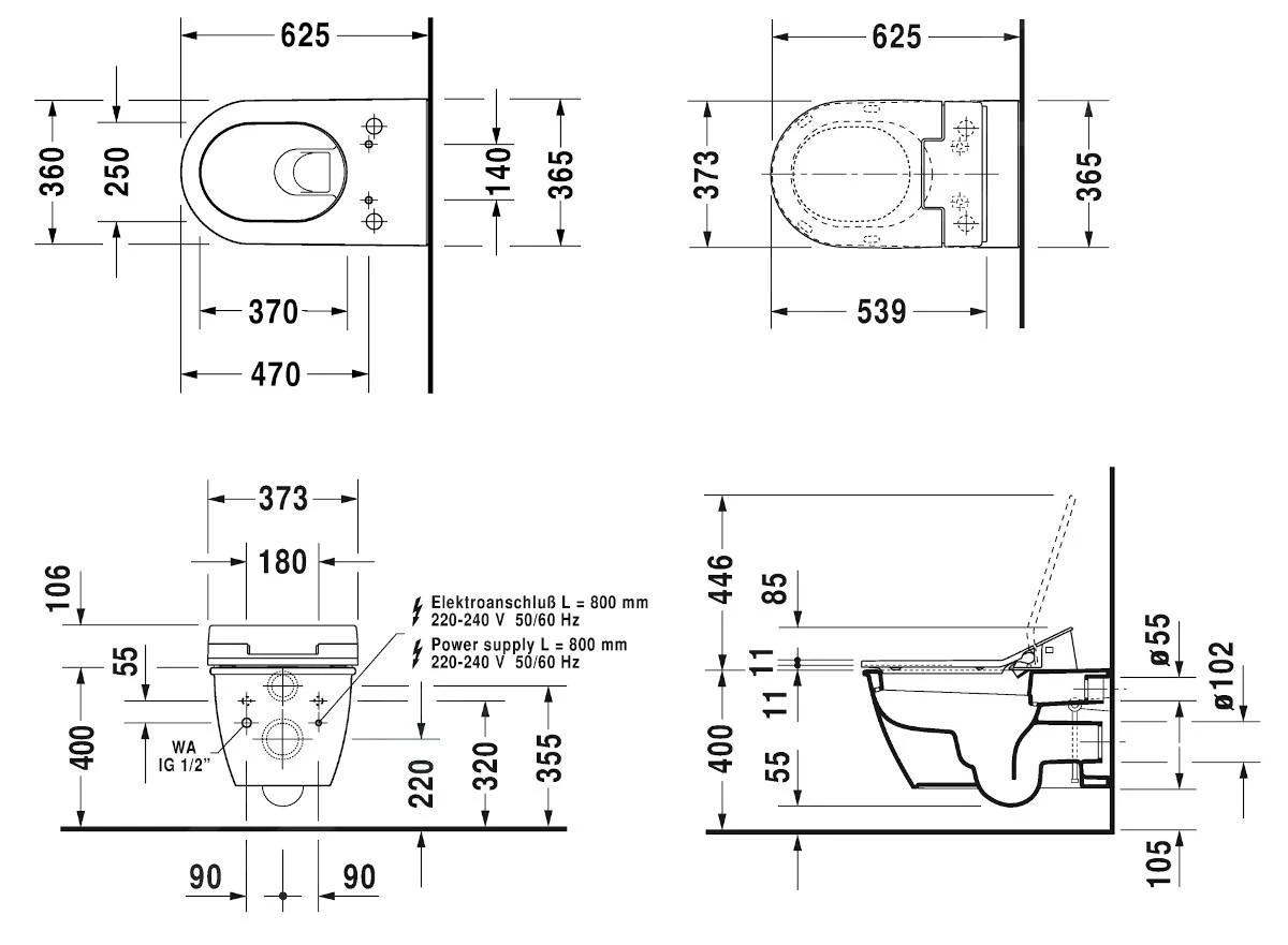 Duravit Darling New - Wandcloset Voor Bidet Wc Bril SensoWash, Met WonderGliss, Alpine Wit 25445900001 - Afbeelding 2